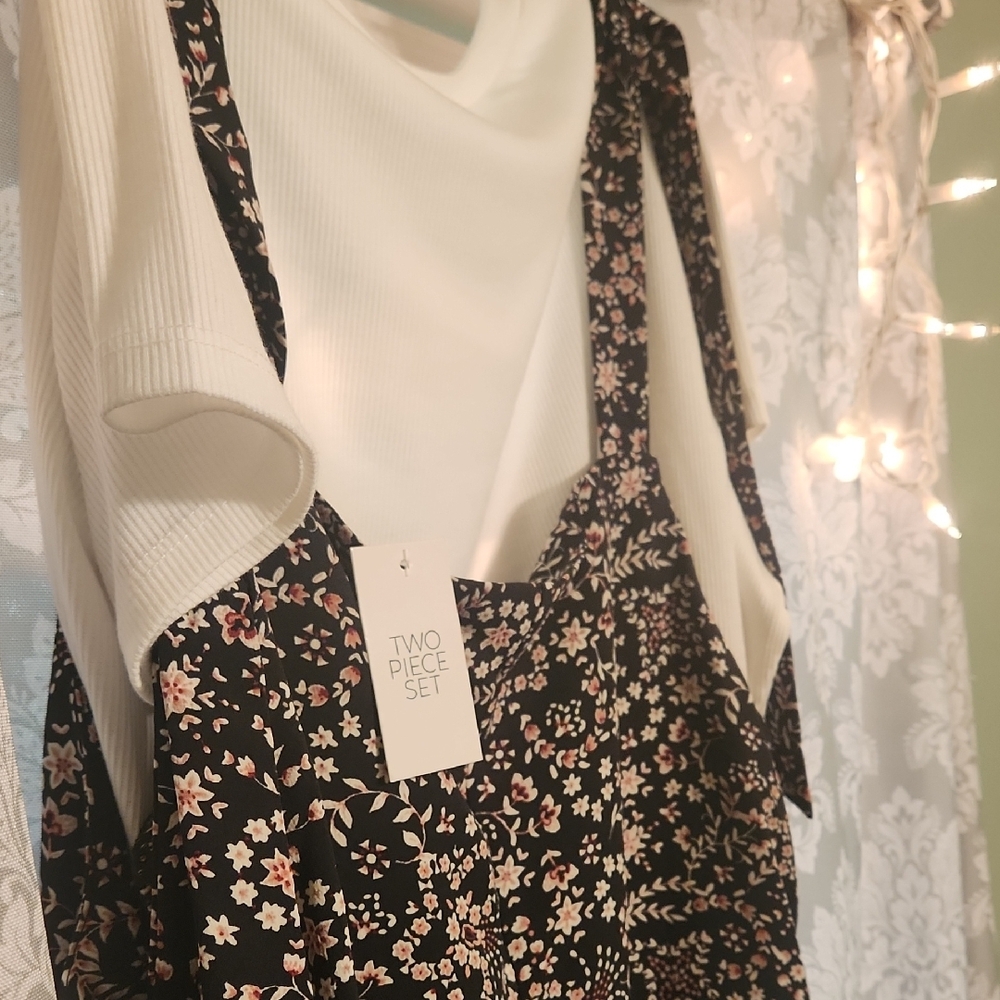Floral Two-Piece Set with White Top